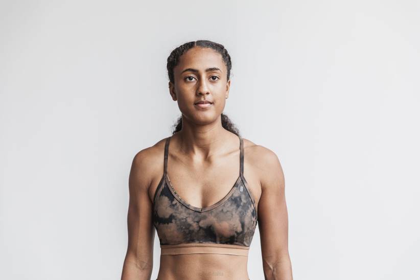 NOBULL 80NJ1887Reggiseno sportivo con scollo a V (tie-dye) color caramello e nero