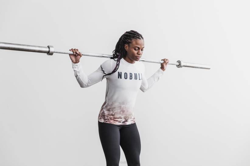 NOBULL 80NJ2658maglietta a maniche lunghe da donna (dip-dye) bianca e caramello